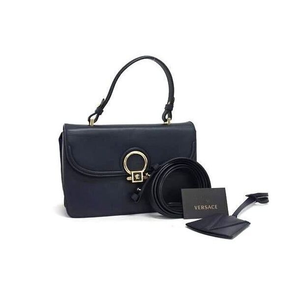 Versace Handbag Medusa - Navy Leather Women's 2WAY Gold Hardware
